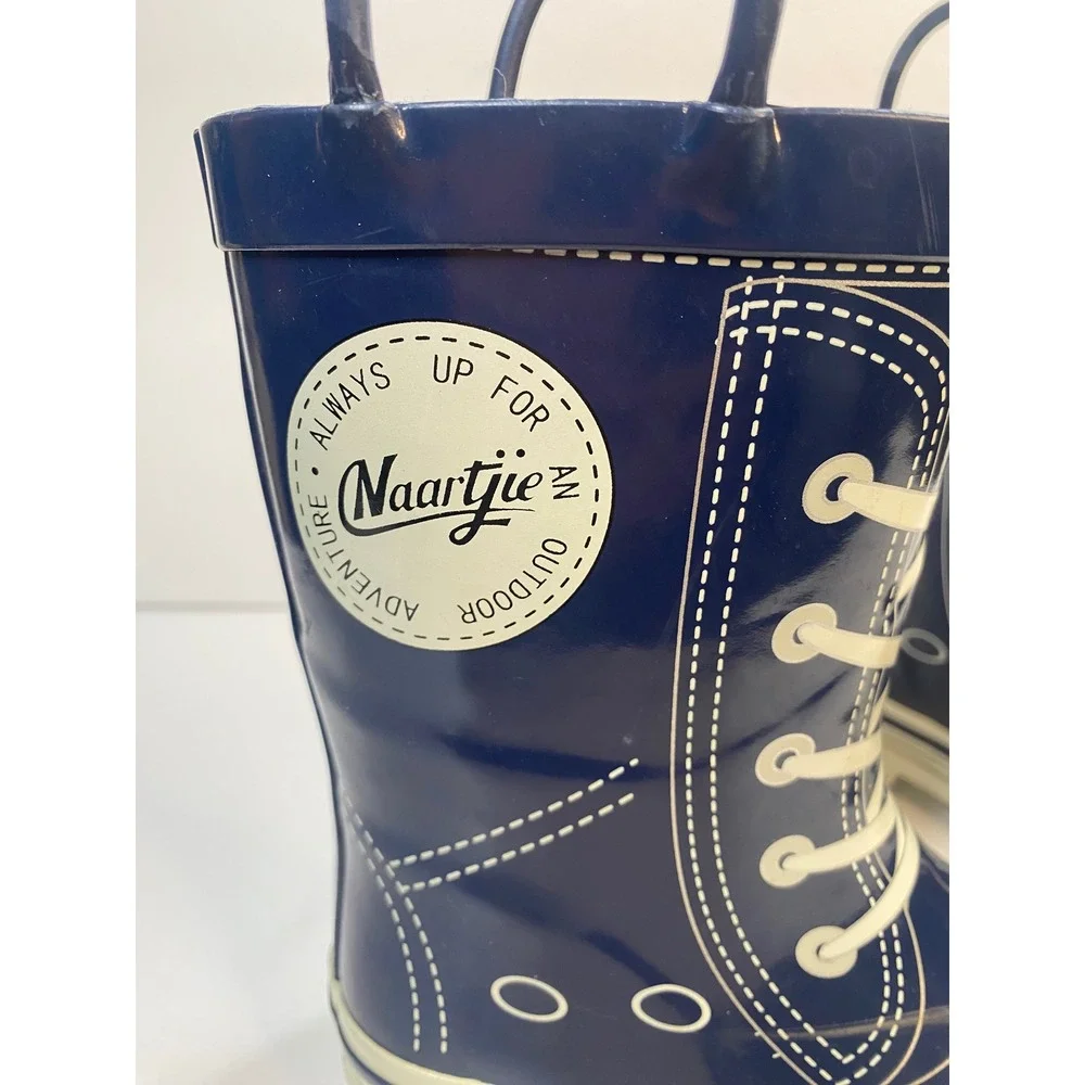 Naartjie Rain Boots Kids Size 12‎ Navy Blue Faux Lace Graphic Pull On Waterproof